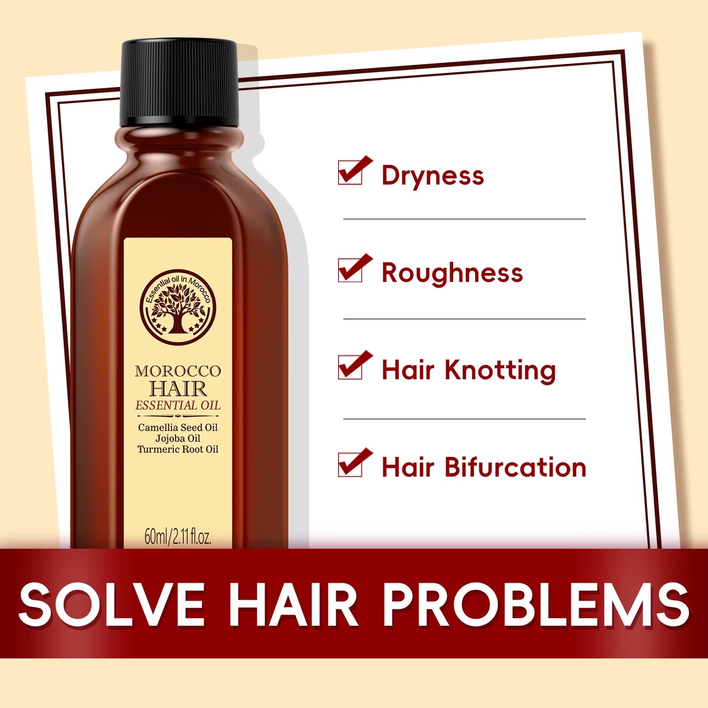 Morocco Hair Essential Argan Essence Oil Moisturizer Brightening Smooth Nourishing Repair Dry Damaged Hair 60Ml