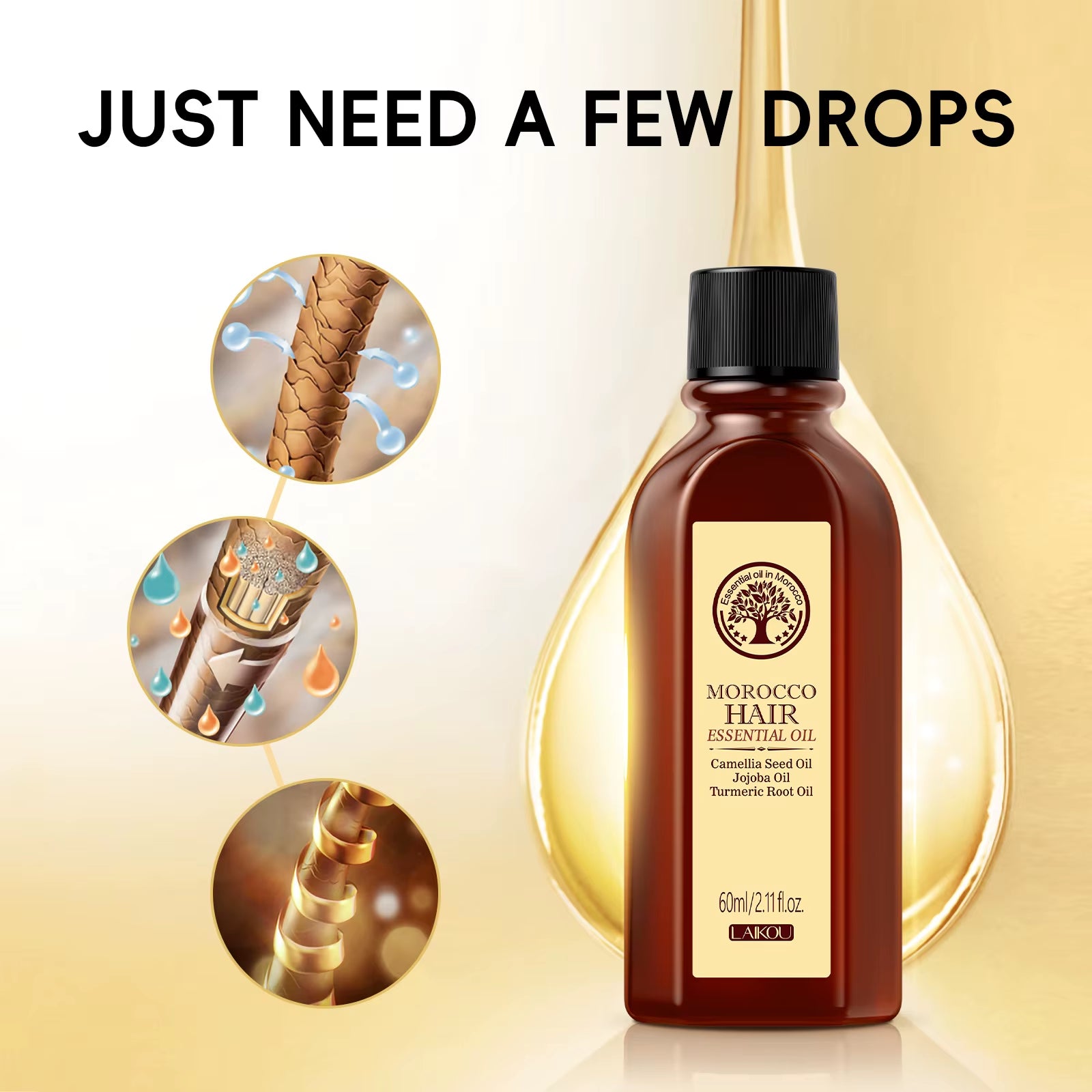 Morocco Hair Essential Argan Essence Oil Moisturizer Brightening Smooth Nourishing Repair Dry Damaged Hair 60Ml